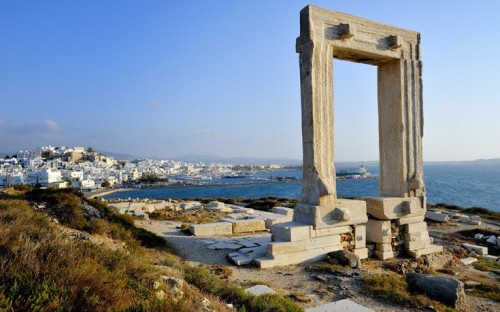 Temple of Apollo (Portara) on the islet of Palatia in Chora, Naxos